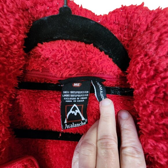 Avalanche Womens Red Sherpa Fleece Zip Jacket Size M Warm & Cozy - Picture 3 of 3